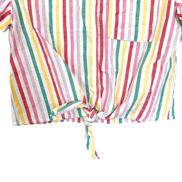 Arizona Jean Co White Muliticolor Striped Button Down Short Sleeve Shirt Medium - Picture 5 of 9